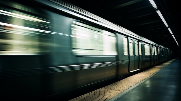 Een metro die 's nachts in beweging is