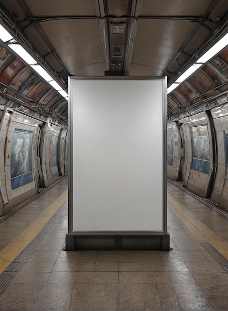 een metrostation met een lege poster