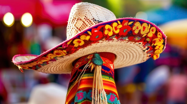 Een Mexicaanse Sombrero-hoed versierd met levendige bloemen