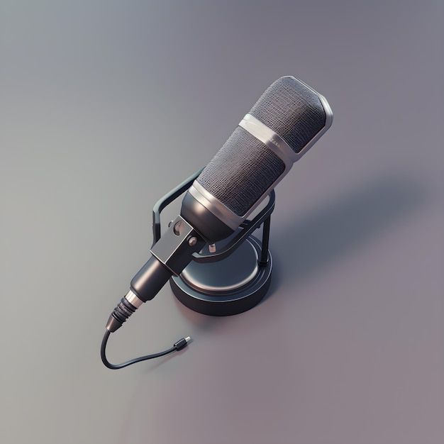 Een microfoon met een snoer die op een standaard staat