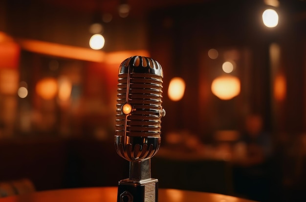 Een microfoon op een tafel in een bar