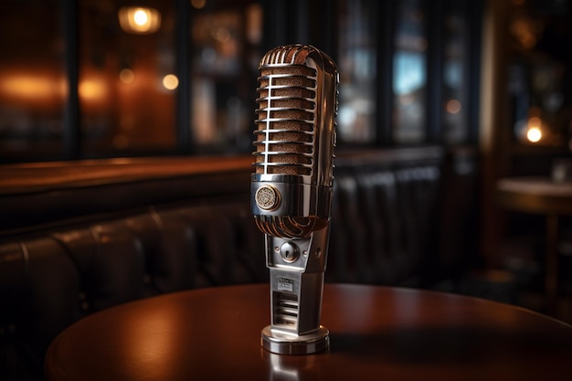Een microfoon op een tafel in een bar