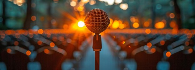 een microfoon voor een persconferentie, een spreker, een verslag, een interview of de uitzending van een openbare toespraak, een podiumvoorstelling of een presentatie