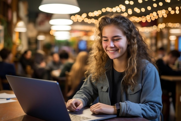 Een middelbare scholier bezig met een laptop in het klaslokaal Generatieve AI