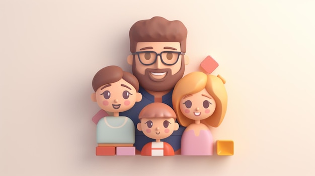 een miniatuur 3D-familie die schattigheid en liefde uitstraalt Deze charmante scène legt de essentie van familiebanden vast op kleine schaal met ingewikkelde details die de schoonheid van saamhorigheid laten zien