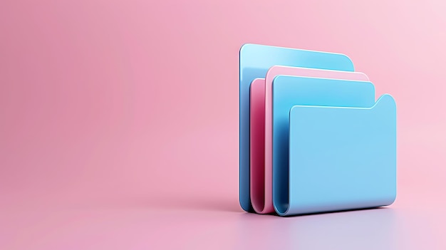 Foto een minimale 3d-weergave van een pastelblauw en roze mappicon op een roze achtergrond