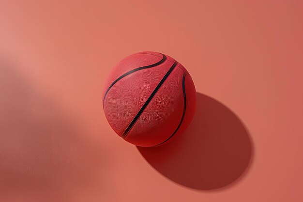 Een minimalistisch basketbalconcept met een bal op een rode achtergrond