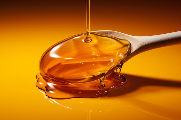 Een minimalistische honingdipper die druppelt met honing geïsoleerd op een gradiënt oranje achtergrond