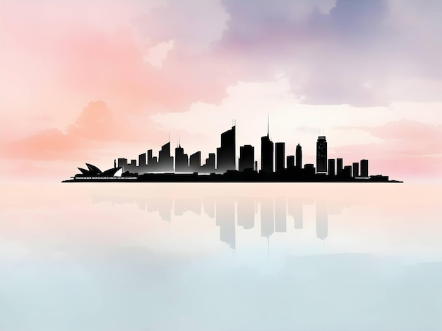 Een minimalistische weergave van de skyline van Sydney gepresenteerd als een opvallende zwarte gegenereerde ai