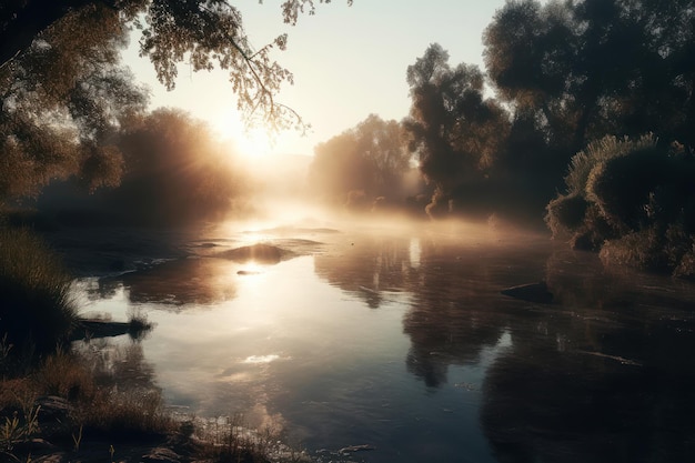 Een mistige ochtend aan de rivier