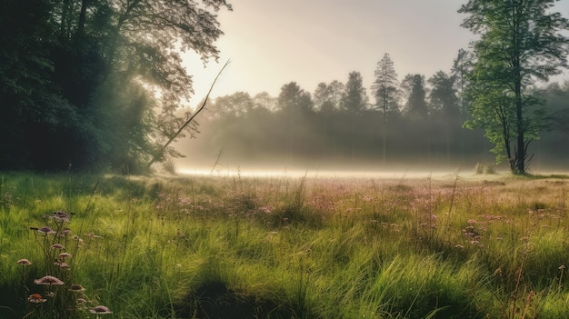 Een mistige ochtend in het bos