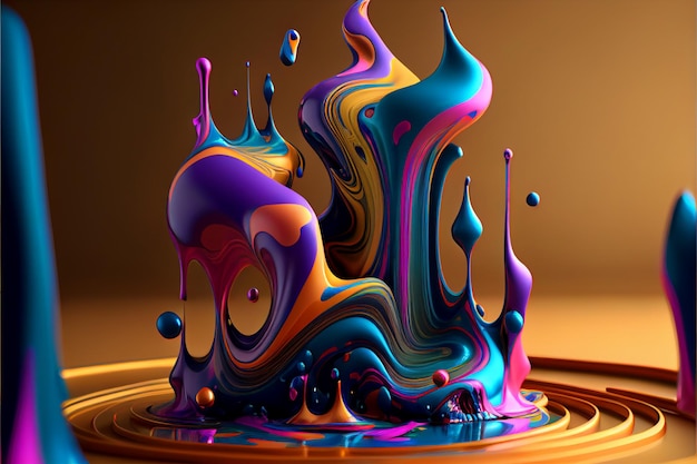 Een mix van levendige tinten in 3D Liquid Design voor een luxe uitstraling Ai gegenereerd kunstwerk