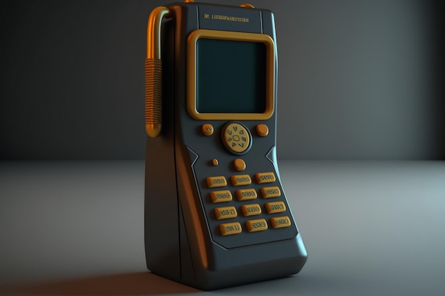 Een mobiele telefoon met een gele en oranje hoes.