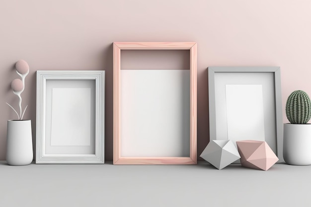 Een mock-up van een frame drie houten frames