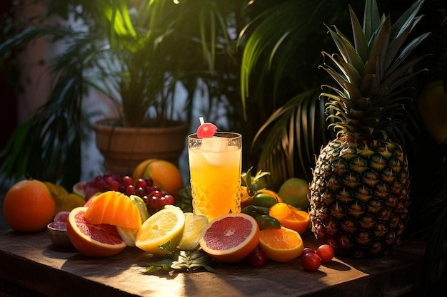 Een mocktail met een tropisch thema met ananas sap en kokoswater