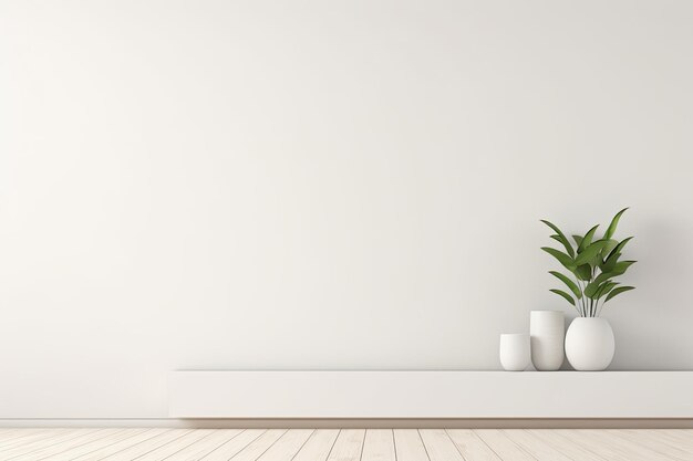 Een mockup van een modern wit en minimalistisch interieur met een effen muur