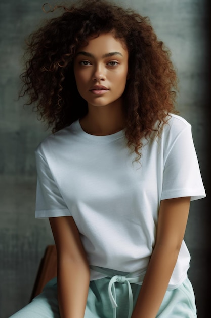 Een model draagt een wit t-shirt uit de nieuwe collectie van het merk.