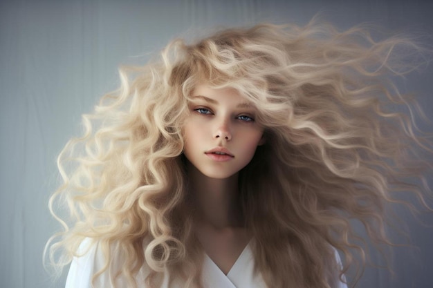 Een model met blond haar en een wit overhemd