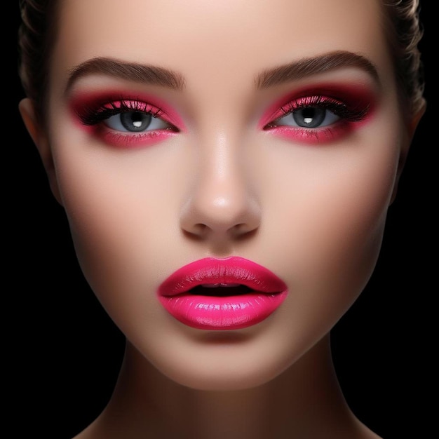 een model met roze lippen en roze lippenstift erop.