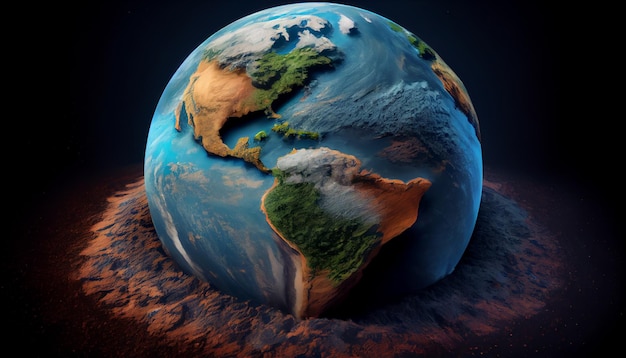 Een model van de planeet aarde met bovenaan het continent Afrika.