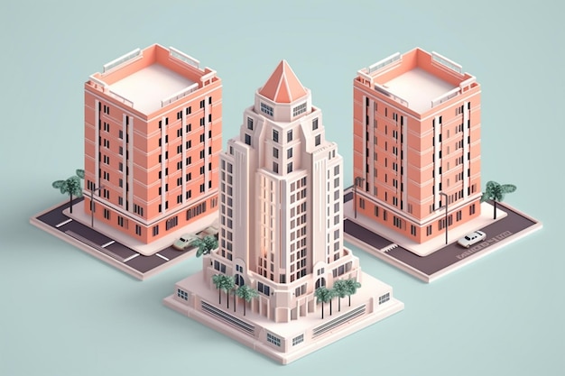 Foto een model van een gebouw met een gebouw in het midden.