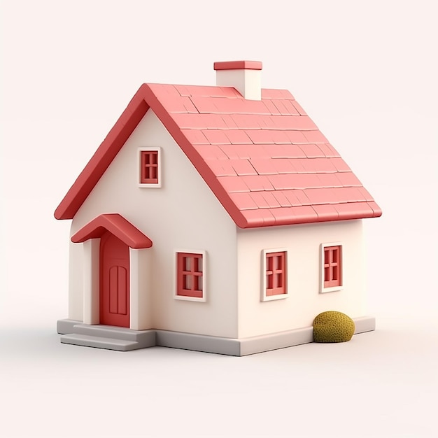 een model van een huis met een rood dak en een rode deur