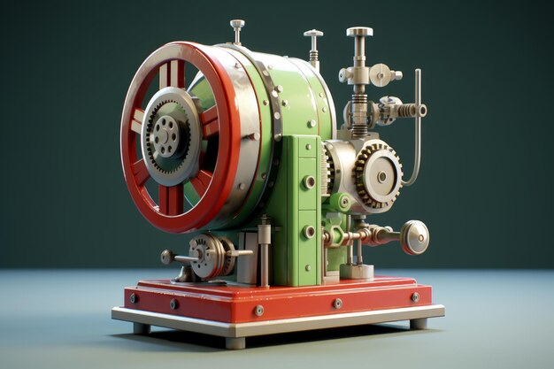 Een model van een machine met een rode en groene streep.