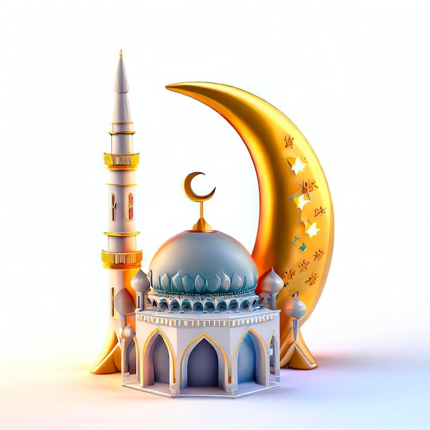 Een model van een moskee en een maan met sterren en het woord ramadan erop.