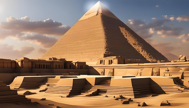 een model van een piramide met de zon die erop schijnt