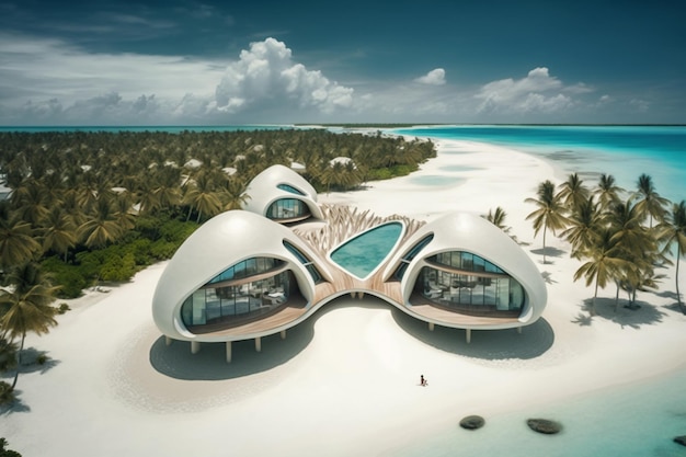 Een model van een strandhuis op het strand