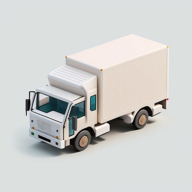 Een model van een witte vrachtwagen met een witte doos voorop.