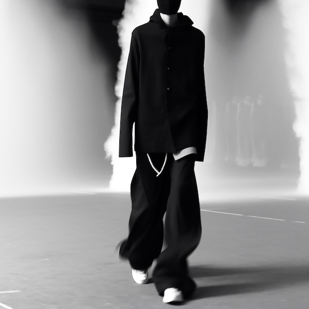 Een modemodel in donkere look en mannelijk pakontwerpmodel