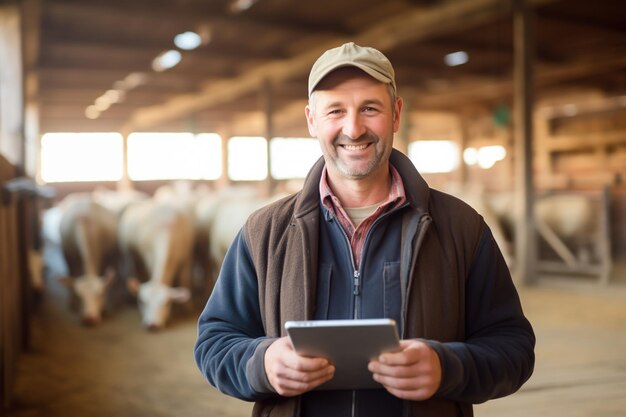 Een moderne boer die een tablet vasthoudt