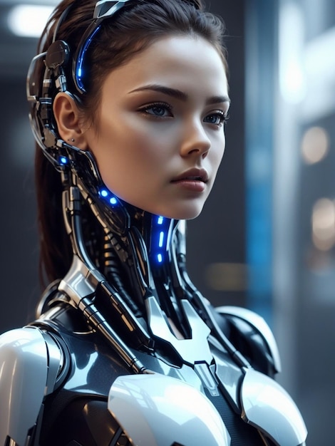 Een moderne cyborg vrouw in cyberpunk stijl 3d illustratie afbeelding ontwerp gegenereerd door AI