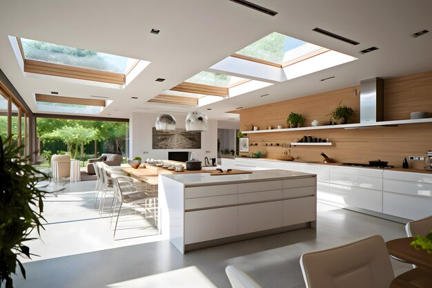 een moderne en heldere keuken met witte gelakte kleuren Generatieve AI