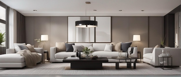 Een moderne en luxe woonkamer met bank en tv