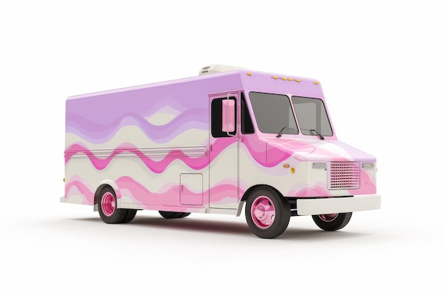 Een moderne roze bestelwagen op een witte achtergrond 3D-illustratie