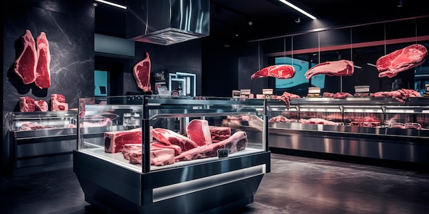 Een moderne slagerij gemaakt met generatieve AI-technologie.