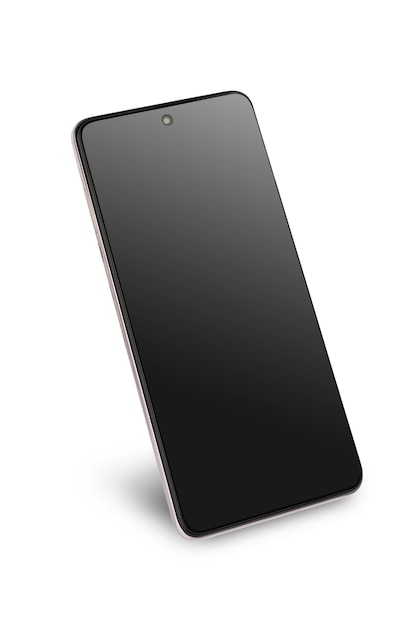 Een moderne smartphone is zwart geïsoleerd op een witte achtergrond met een schaduw