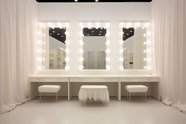 Een moderne theaterkleedkamer minimaal wit