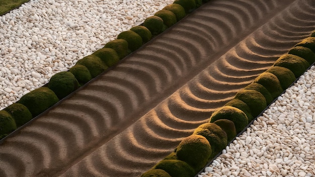 Foto een moderne zen-tuin met gerakend zand en mosstenen