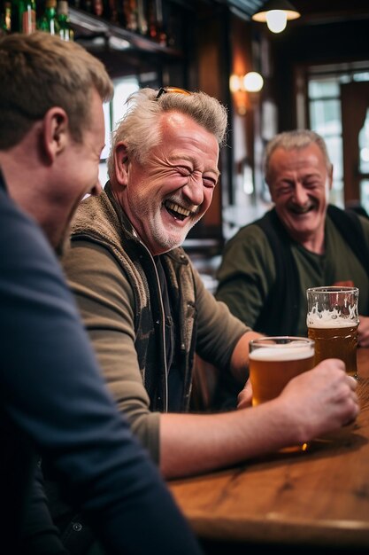 Foto een moment van gelach en vrolijkheid in een pub.