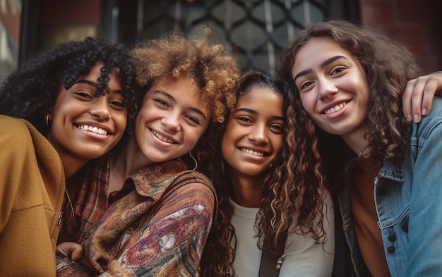 Een moment van geluk en vriendschap Multiraciale klasgenoten poseren samen voor een openhartig portret