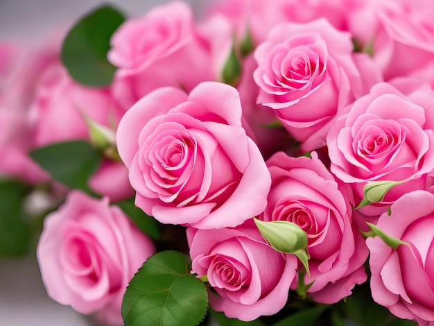 een mooi boeket roze rozen op een achtergrond Generatieve AI