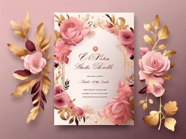 Een mooi en aantrekkelijk luxe huwelijksuitnodigingskaartontwerp met elegante bloemenachtergrond