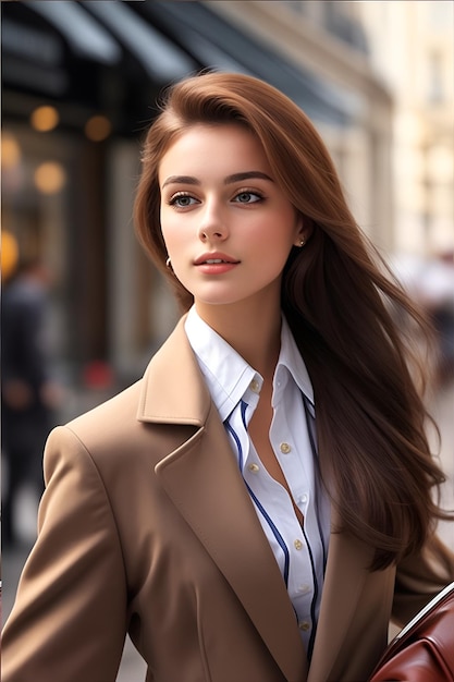 Een mooi Europees meisje in een mode pak.