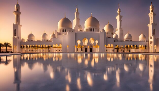 een mooi gebouw met een weerspiegeling van een moskee in het water