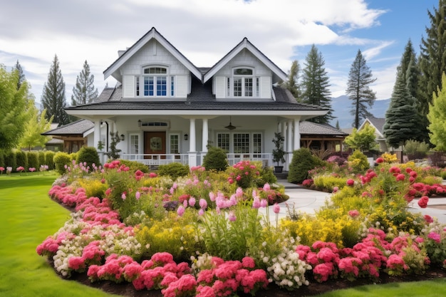 Een mooi huis met een kleurrijke tuin.