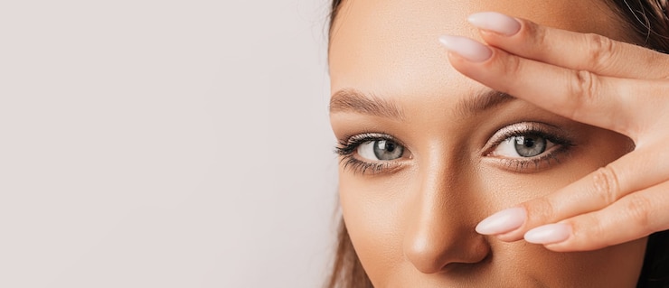 Een mooi jong donkerbruin meisje houdt haar hand dichtbij gezicht. De vrouw glimlacht en knipoogt vrolijk en toont het gebaar van vredesoverwinning als gek doen, optimistisch zijn
