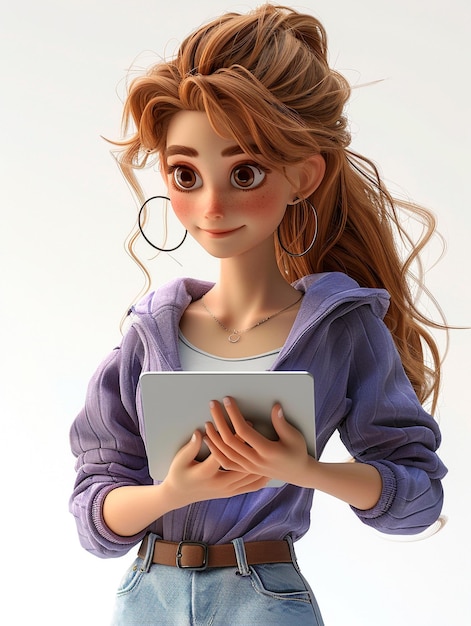 Foto een mooi meisje met een mobiele laptop.